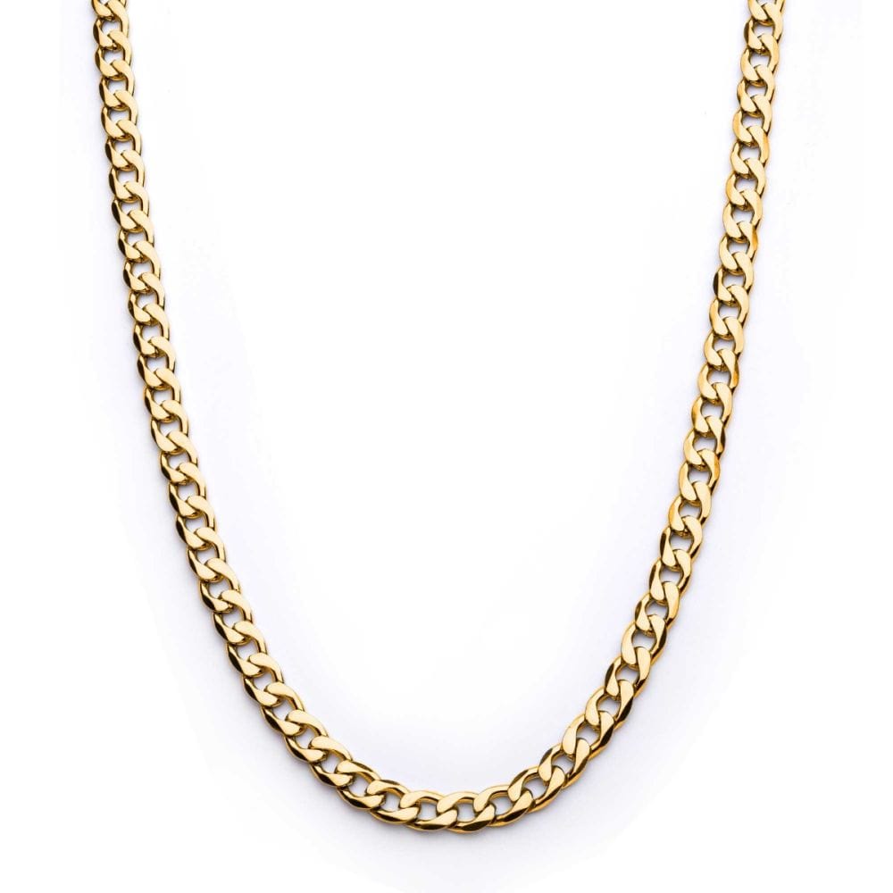 INOX JEWELRY Accessories 8mm 18Kt Gold IP Bevel Curb Chain Necklace