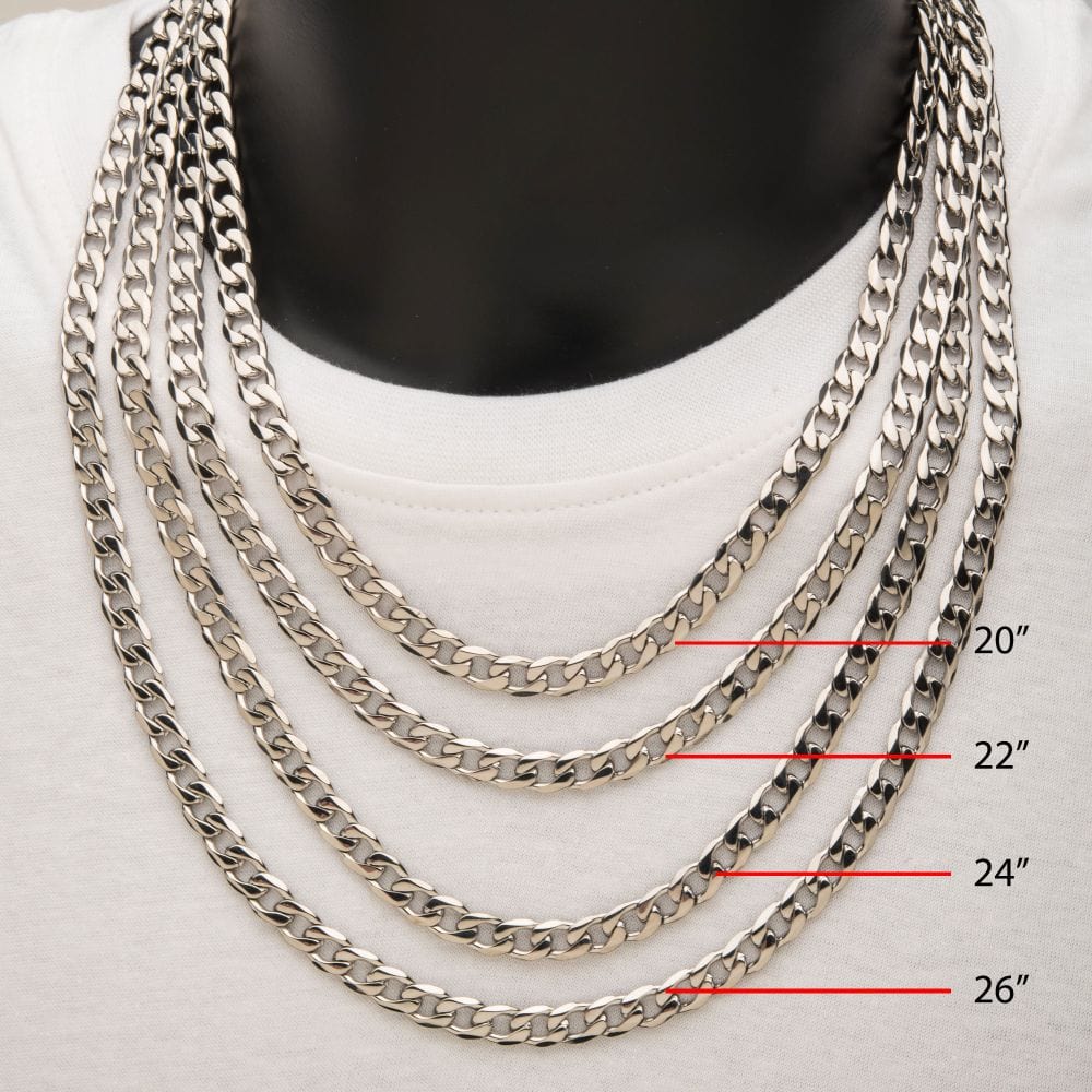 INOX JEWELRY Accessories 8mm Steel Bevel Curb Chain Necklace
