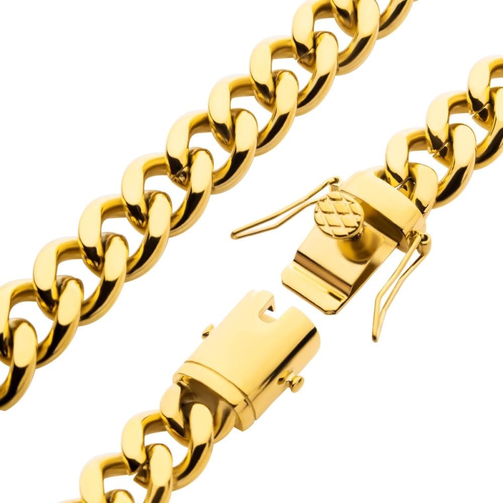 INOX JEWELRY Bracelets 12mm 18Kt Gold IP Miami Cuban Chain Bracelet