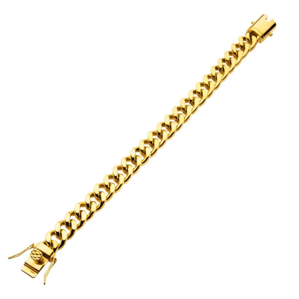 INOX JEWELRY Bracelets 12mm 18Kt Gold IP Miami Cuban Chain Bracelet