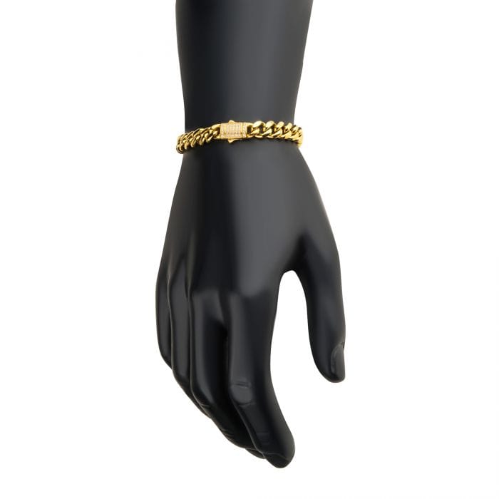 INOX JEWELRY Bracelets 18K Gold Ion Plated Stainless Steel 6mm Miami Cuban with CZ Bracelet NSTC2106-8GP