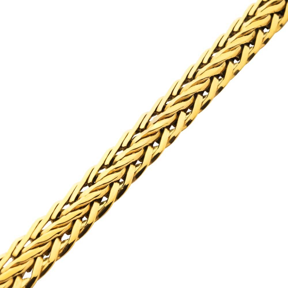 INOX JEWELRY Bracelets 18Kt Gold IP Double Diamond Cut Spiga Chain Bracelet