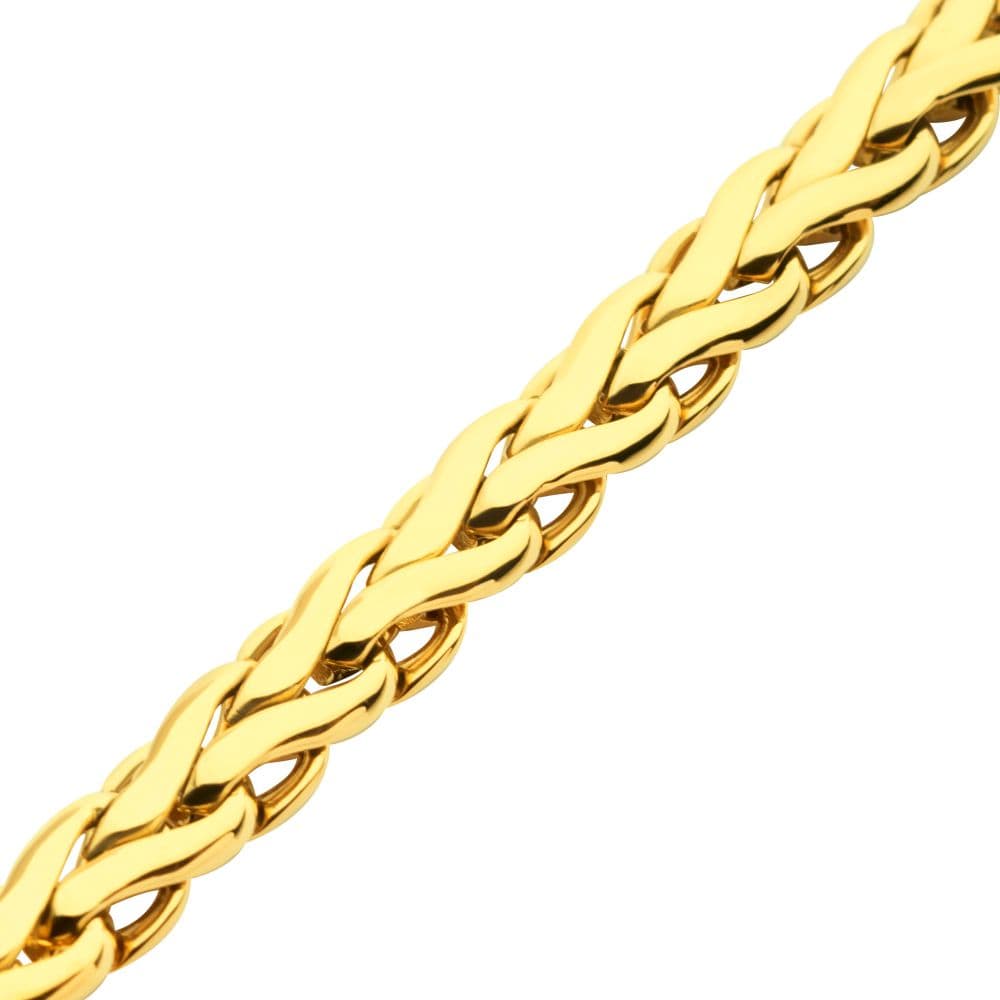 INOX JEWELRY Bracelets 5mm 18Kt High Polished Finish Gold IP Stainless Steel Spiga Chain Bracelet