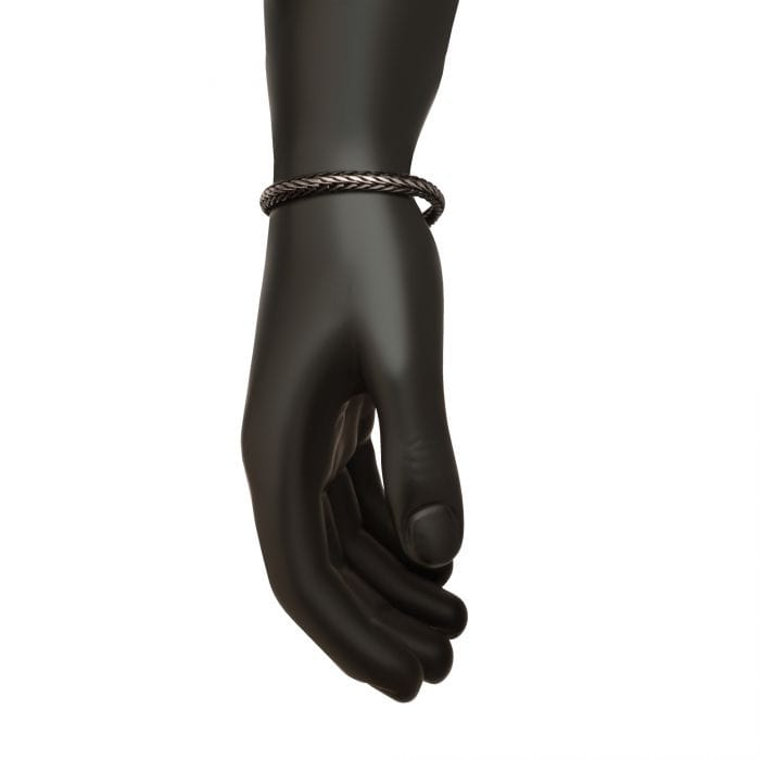 INOX JEWELRY Bracelets Antiqued Black Tone Stainless Steel Double Diamond Cut Spiga Chain Bracelet