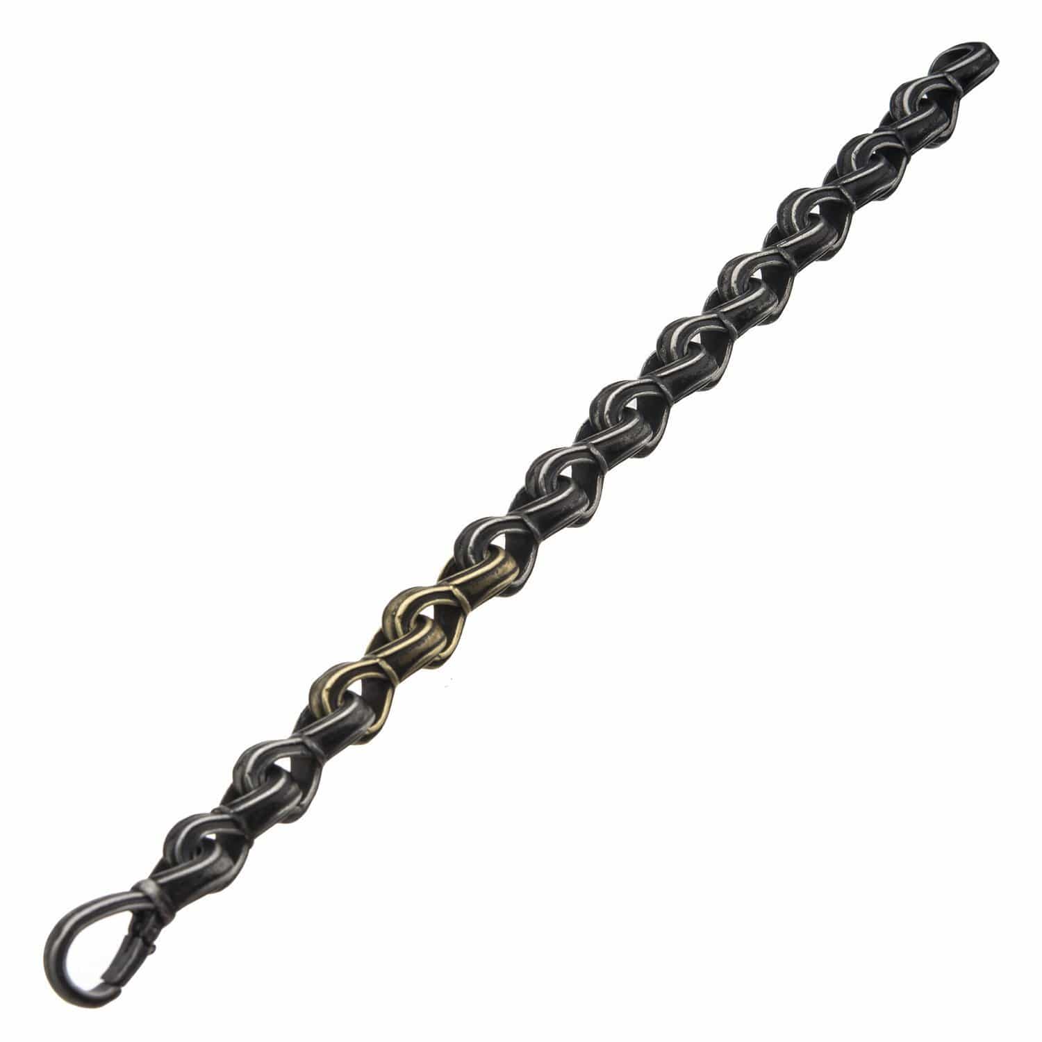 INOX JEWELRY Bracelets Antiqued Golden Tone and Silver Tone Stainless Steel Oxidized Finish Detailed Curb Chain Link Bold Bracelet BR2238