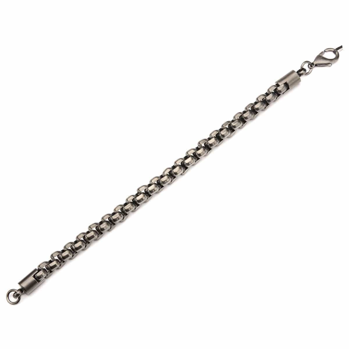 INOX JEWELRY Bracelets Antiqued Gunmetal Silver Tone Stainless Steel Round Box Link Bracelet BR0128GM