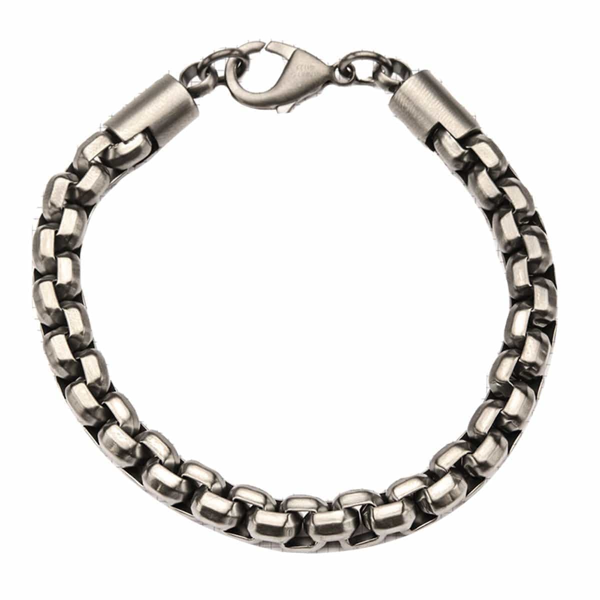 INOX JEWELRY Bracelets Antiqued Gunmetal Silver Tone Stainless Steel Round Box Link Bracelet BR0128GM