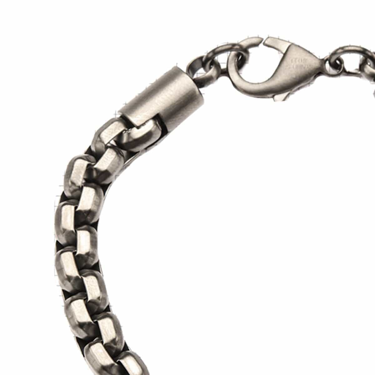 INOX JEWELRY Bracelets Antiqued Gunmetal Silver Tone Stainless Steel Round Box Link Bracelet BR0128GM