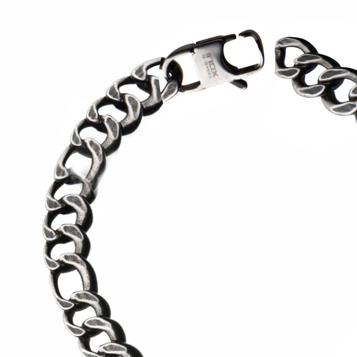 INOX JEWELRY Bracelets Antiqued Silver Tone Stainless Steel Oxidized Finish 11mm Figaro Chain Bracelet BRAT03611-85