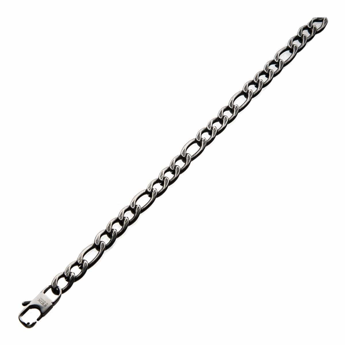 INOX JEWELRY Bracelets Antiqued Silver Tone Stainless Steel Oxidized Finish 8mm Figaro Chain Bracelet BRAT0358-825