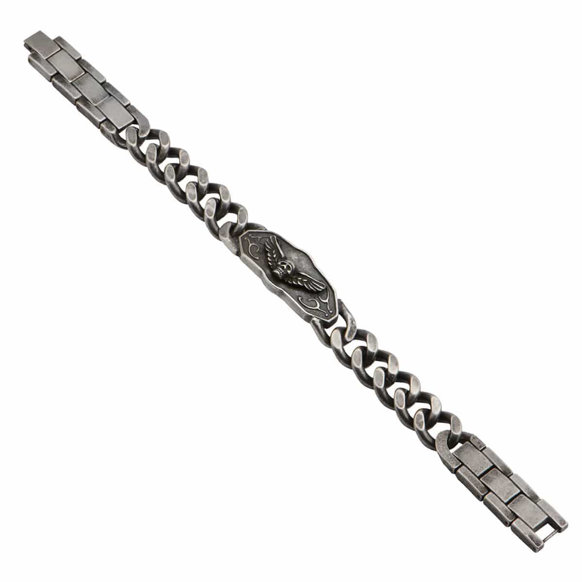 INOX JEWELRY Bracelets Antiqued Silver Tone Stainless Steel Winged Skeleton Biker Bracelet BR1207