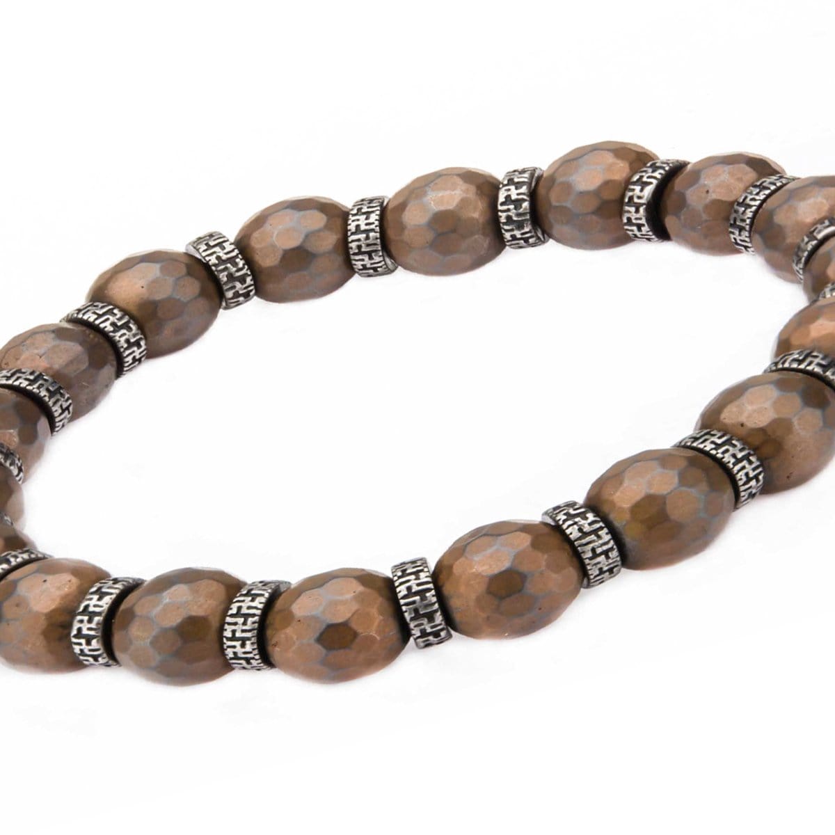 INOX JEWELRY Bracelets Antiqued Silver Tone Stainless Steel with Brown Hematite Bead and Antique Separator Stretch Bracelet BRRATE02