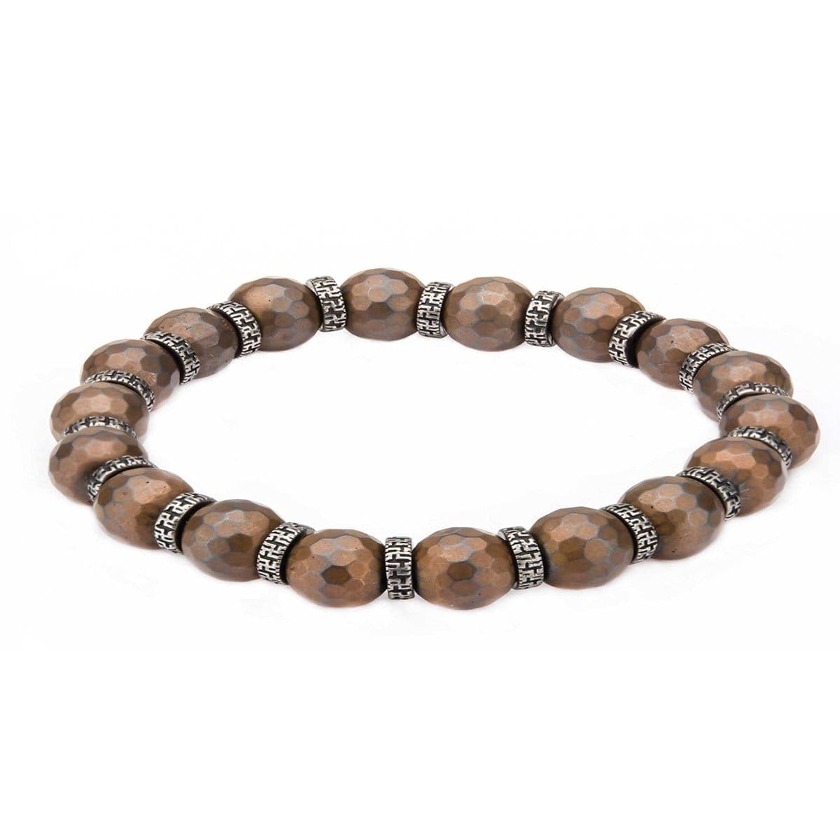 INOX JEWELRY Bracelets Antiqued Silver Tone Stainless Steel with Brown Hematite Bead and Antique Separator Stretch Bracelet BRRATE02