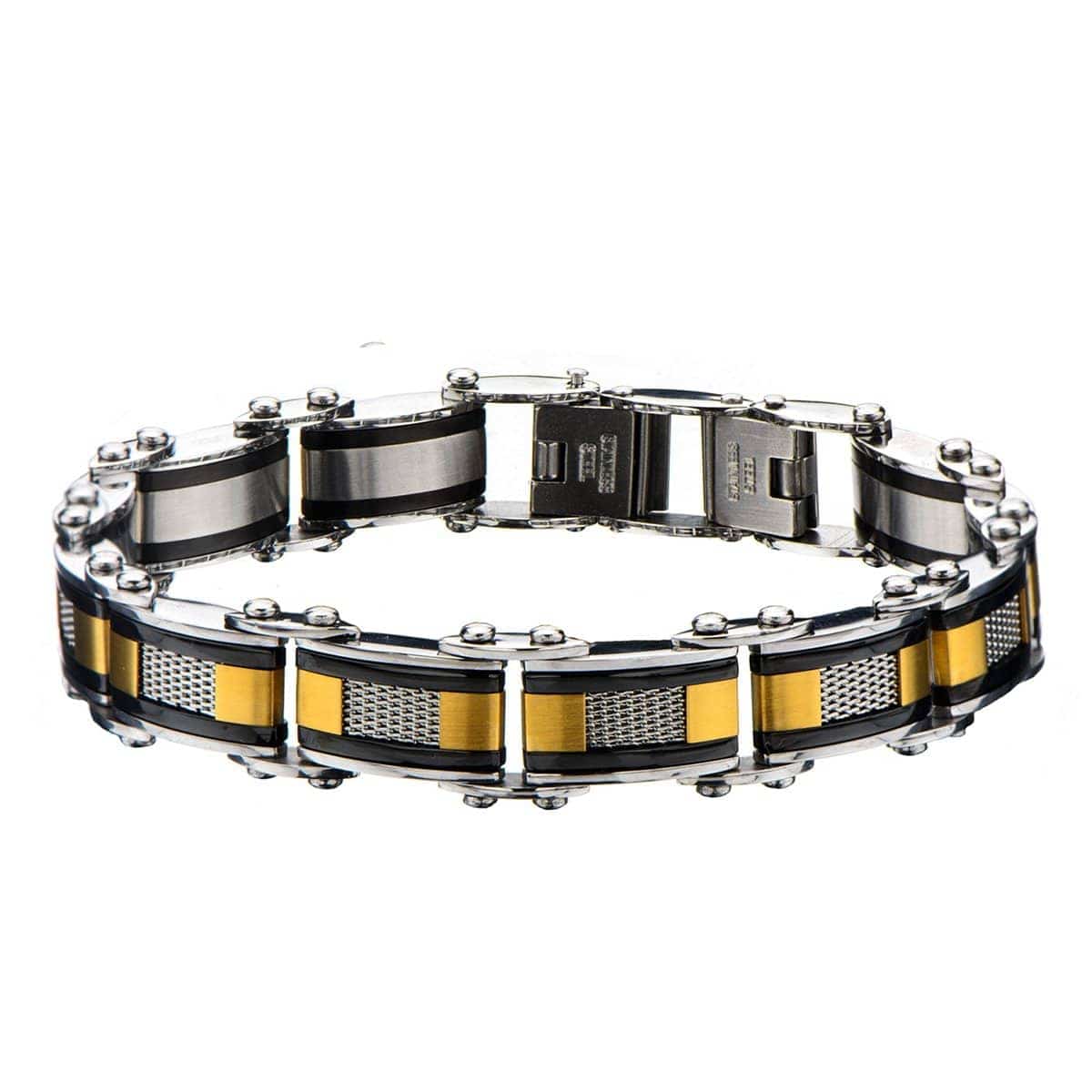 INOX JEWELRY Bracelets Black and Golden Stainless Steel Exposed Mesh Reversible Bracelet BRDDS06