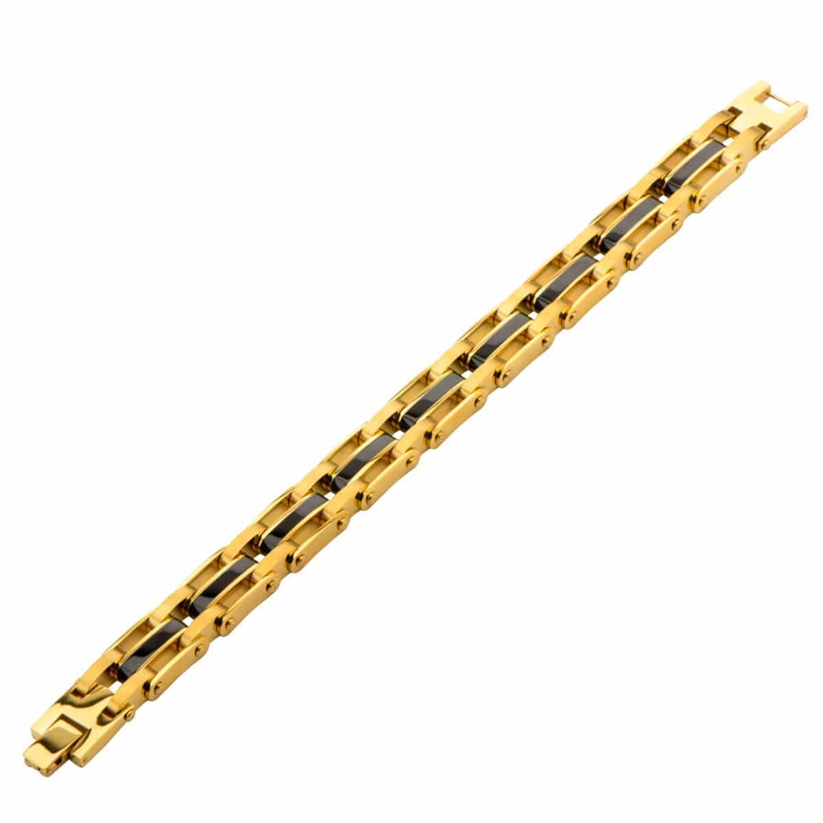 INOX JEWELRY Bracelets Black and Golden Tone Stainless Steel Macho Link Bracelet BR1212