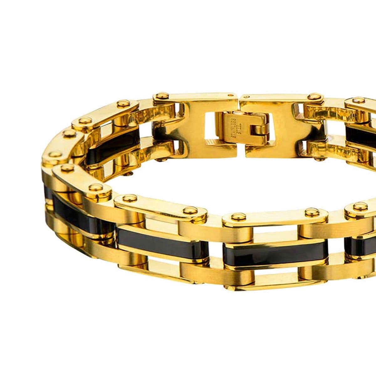 INOX JEWELRY Bracelets Black and Golden Tone Stainless Steel Macho Link Bracelet BR1212