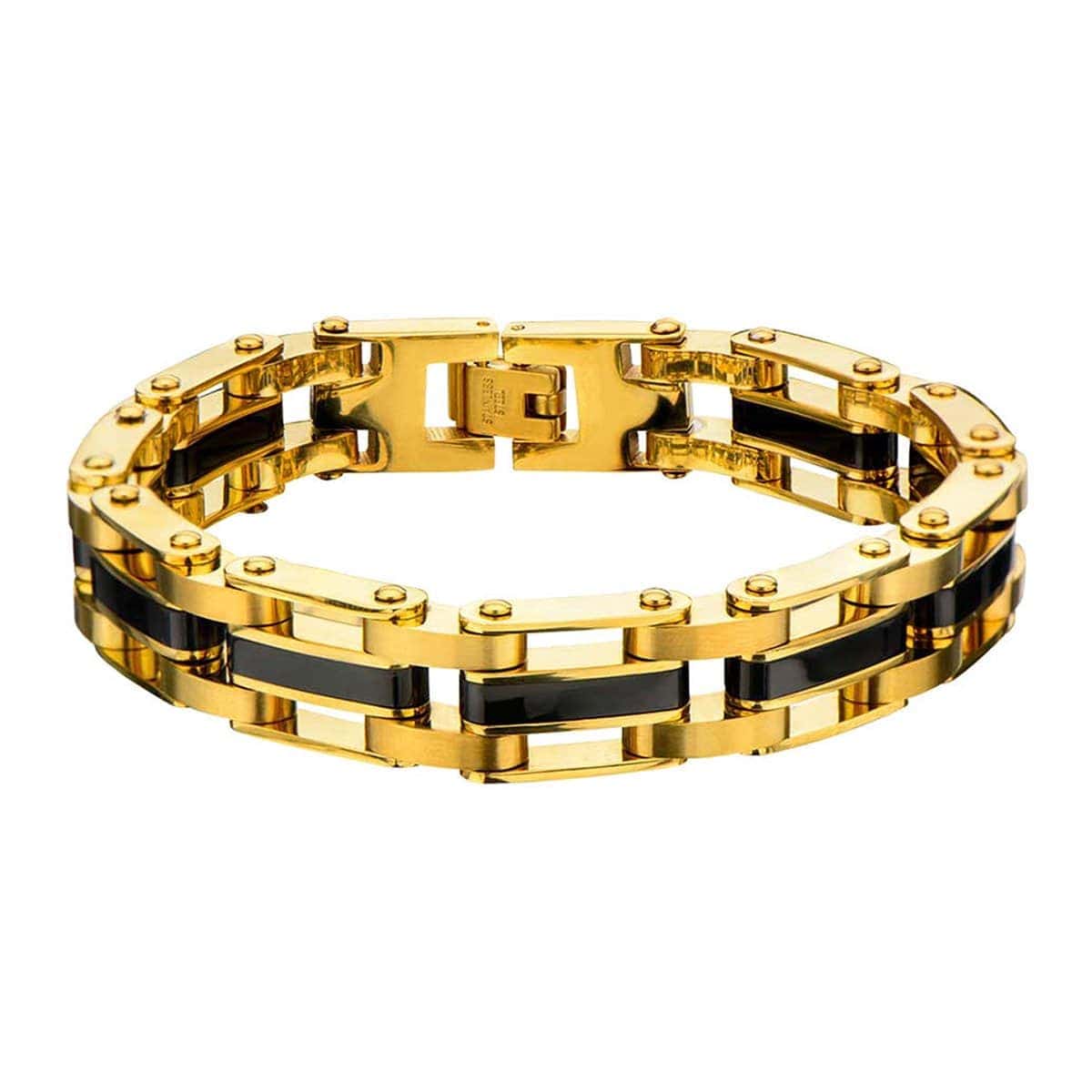 INOX JEWELRY Bracelets Black and Golden Tone Stainless Steel Macho Link Bracelet BR1212