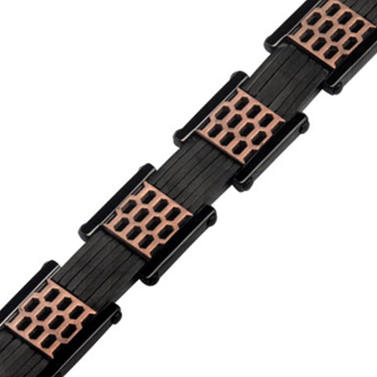 INOX JEWELRY Bracelets Black and Rose Tone Stainless Steel Car Grille Link Bracelet BR14442