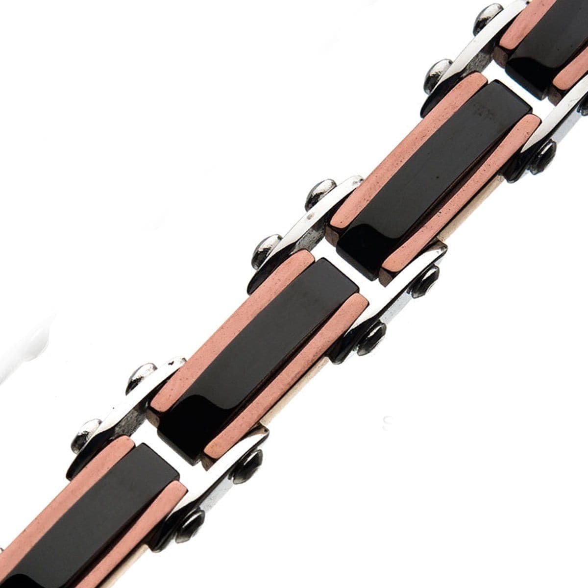 INOX JEWELRY Bracelets Black and Rose Tone Stainless Steel Reversible Block Pattern Adjustable Bracelet BRDDS10