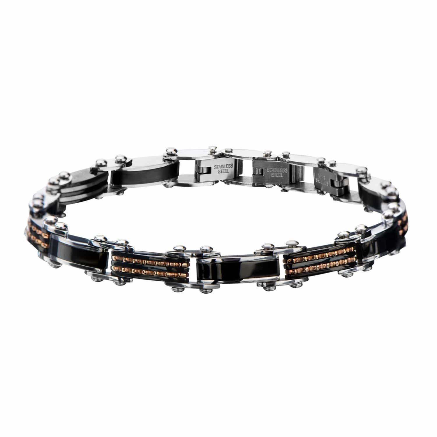 INOX JEWELRY Bracelets Black, Rose and Silver Tone Stainless Steel Reversible Bracelet BRDS5