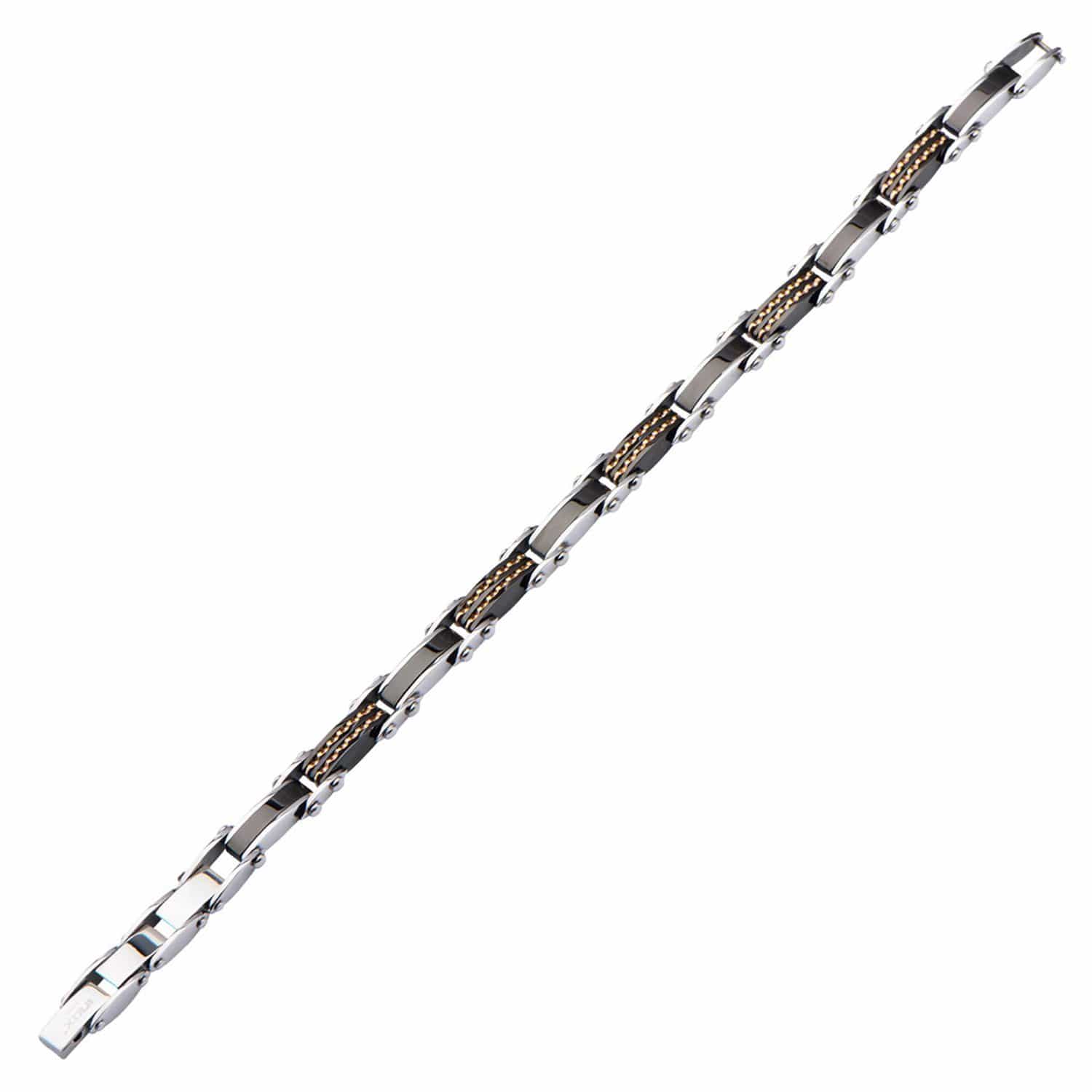 INOX JEWELRY Bracelets Black, Rose and Silver Tone Stainless Steel Reversible Bracelet BRDS5