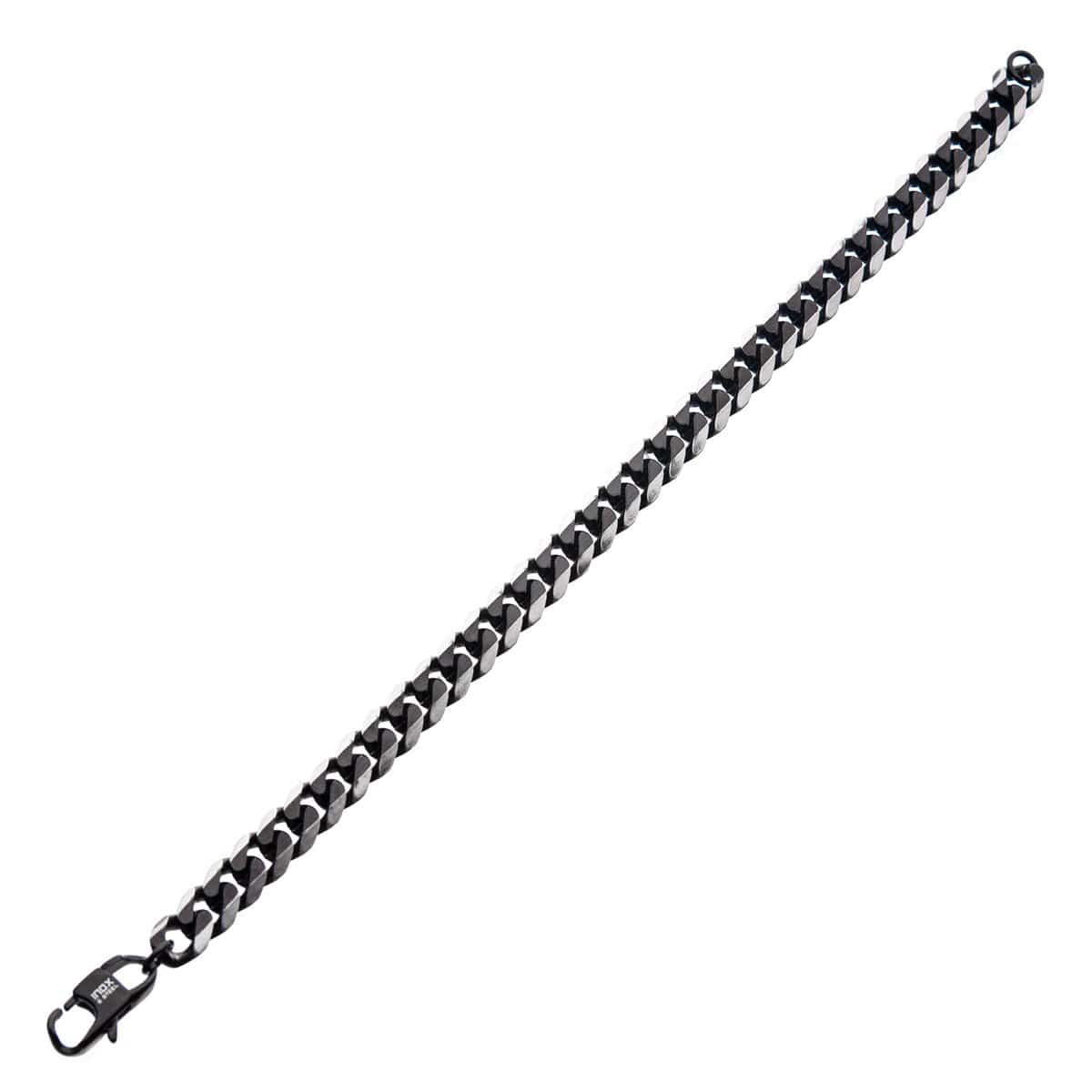 INOX JEWELRY Bracelets Black Stainless Steel 8mm Diamond Curb Chain Bracelet BR27838K