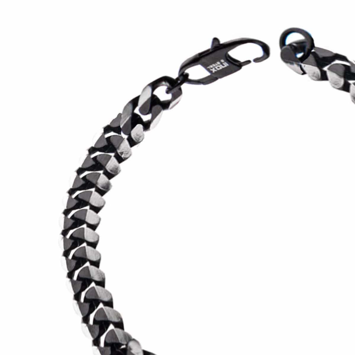 INOX JEWELRY Bracelets Black Stainless Steel 8mm Diamond Curb Chain Bracelet BR27838K