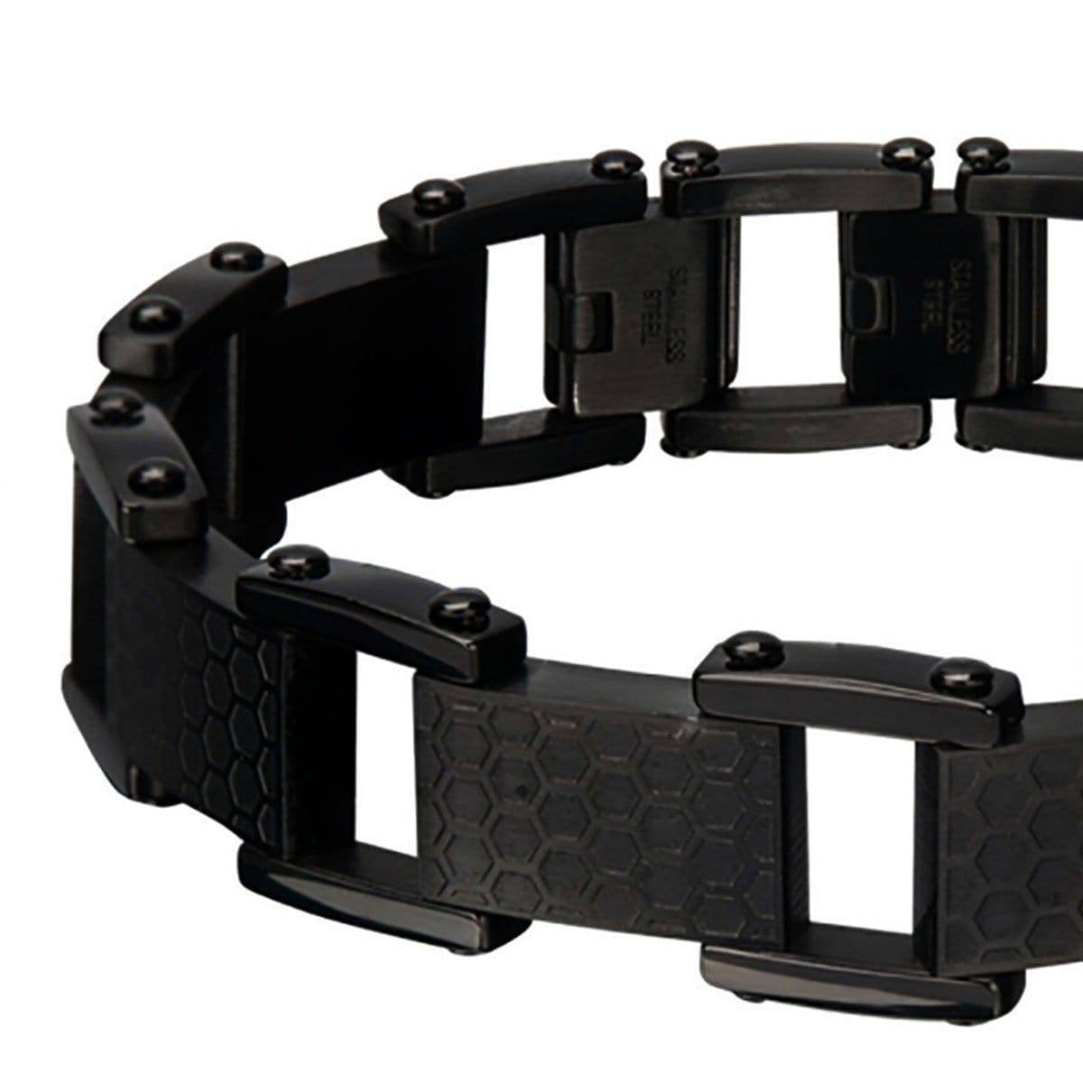 INOX JEWELRY Bracelets Black Stainless Steel Adjustable Honeycomb Link Bracelet BR11267