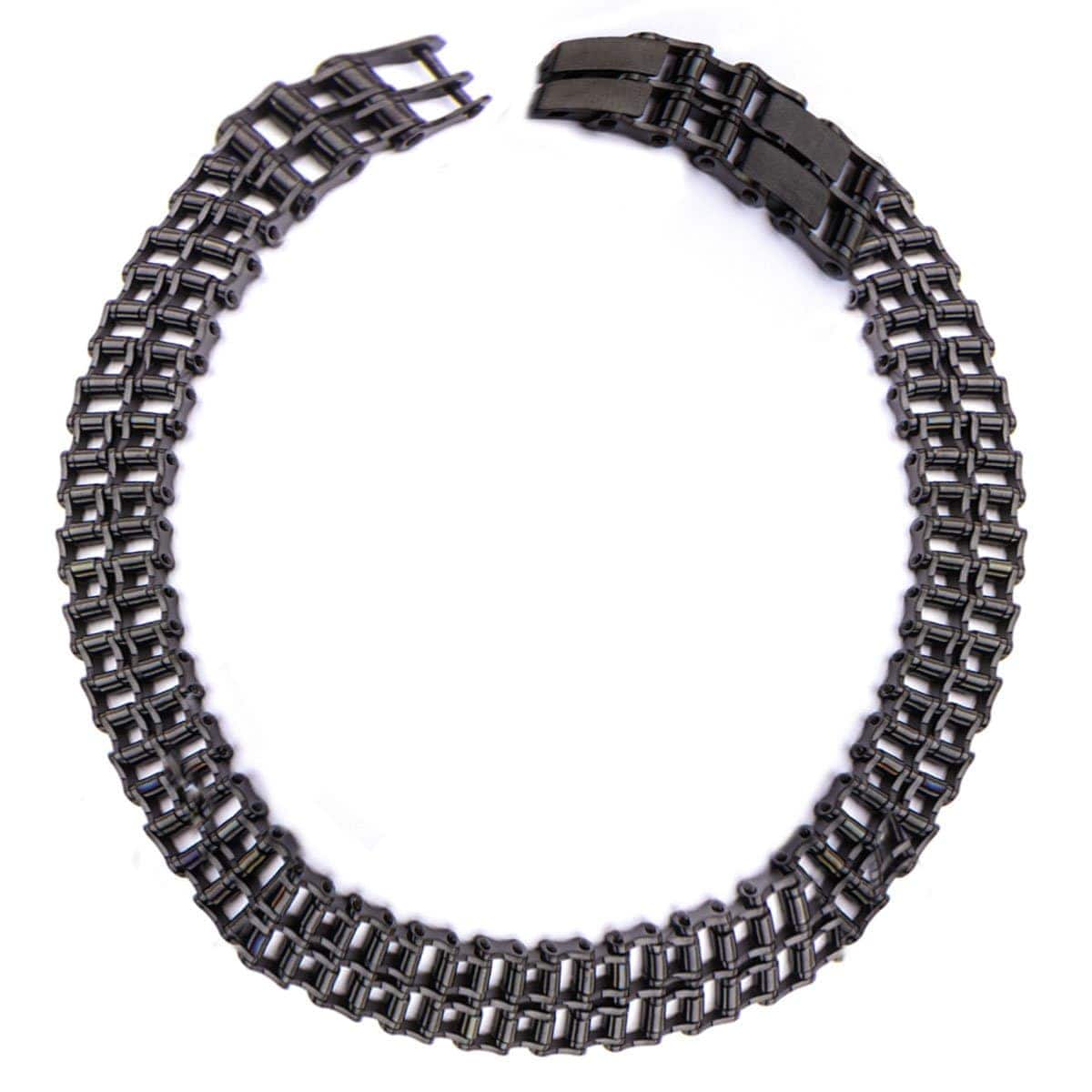 INOX JEWELRY Bracelets Black Stainless Steel Double Motorcycle Chain Adjustable Bracelet BR2080