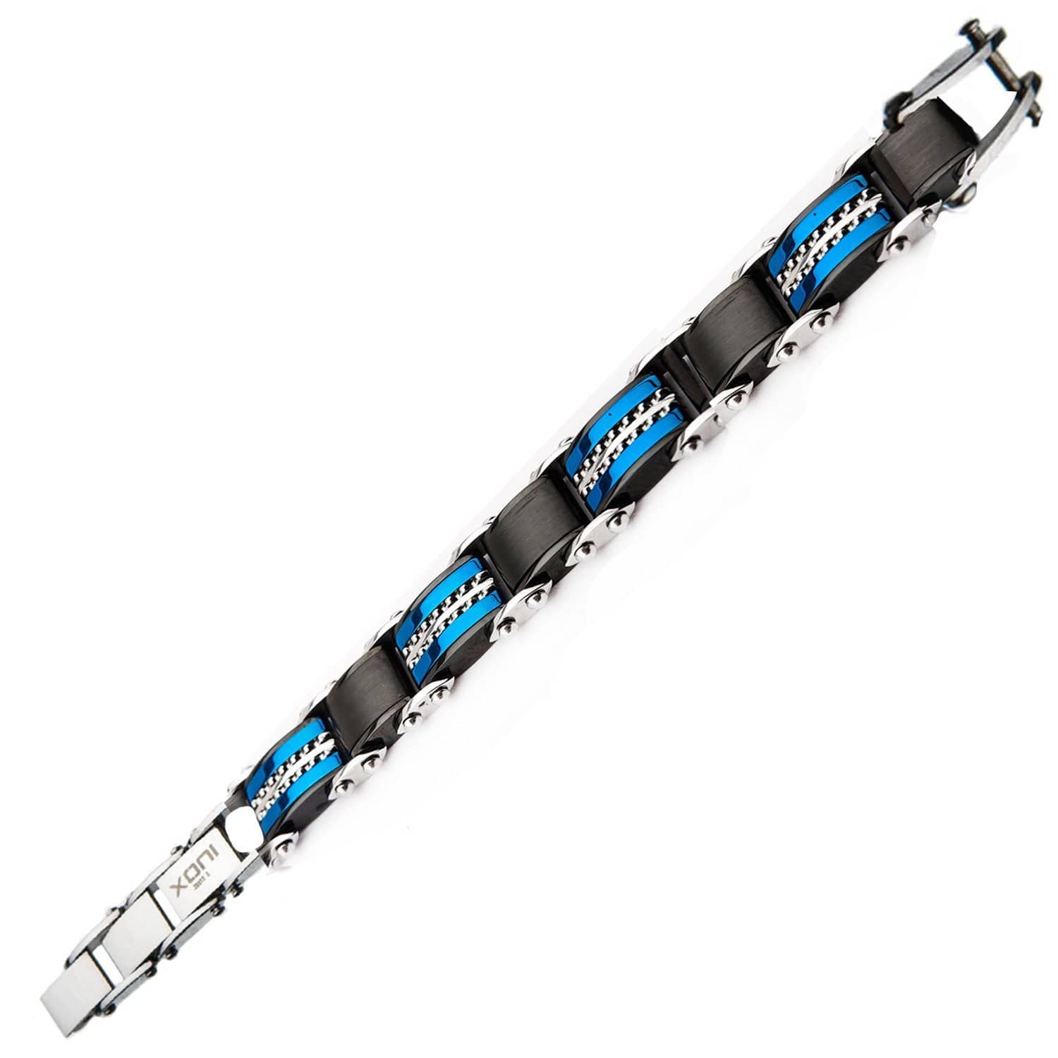INOX JEWELRY Bracelets Blue and Black Stainless Steel Dotted Line Reversible Bracelet BR175111