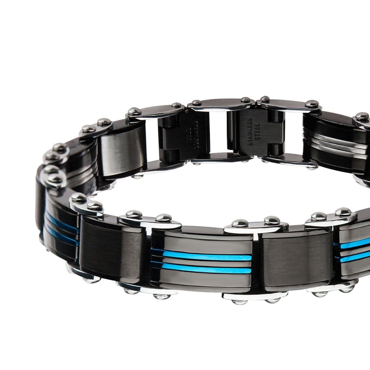 INOX JEWELRY Bracelets Blue and Black Stainless Steel Reversible Bracelet BR175112
