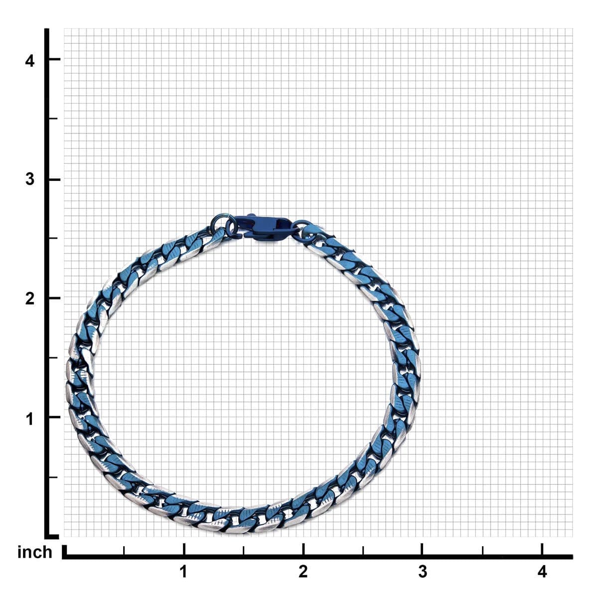 INOX JEWELRY Bracelets Blue and Silver Tone Stainless Steel 6mm Curb Cuban Chain Bracelet BR27851BL