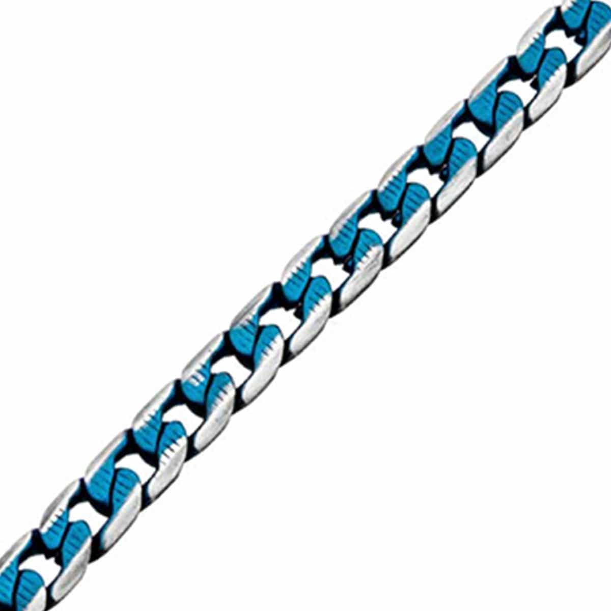INOX JEWELRY Bracelets Blue and Silver Tone Stainless Steel 6mm Curb Cuban Chain Bracelet BR27851BL
