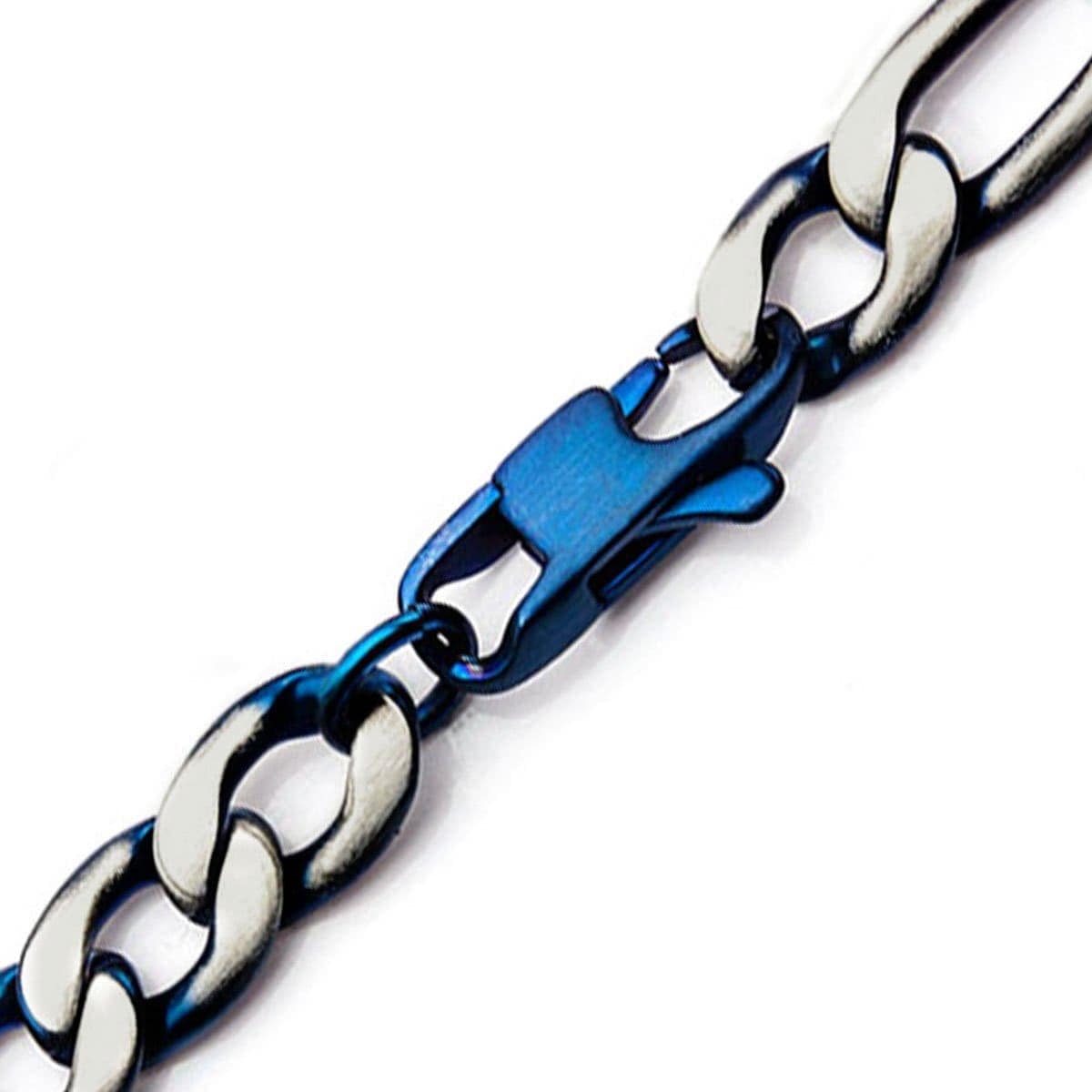 INOX JEWELRY Bracelets Blue and Silver Tone Stainless Steel Figaro Chain Denim Fade Bracelet BR7629B