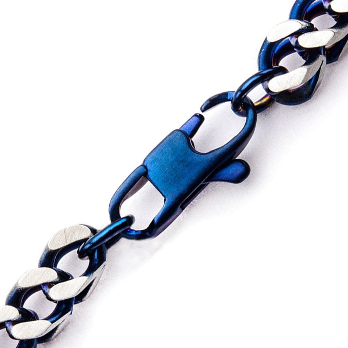 INOX JEWELRY Bracelets Blue and Silver Tone Stainless Steel Franco Chain Denim Fade Bracelet BR7624B