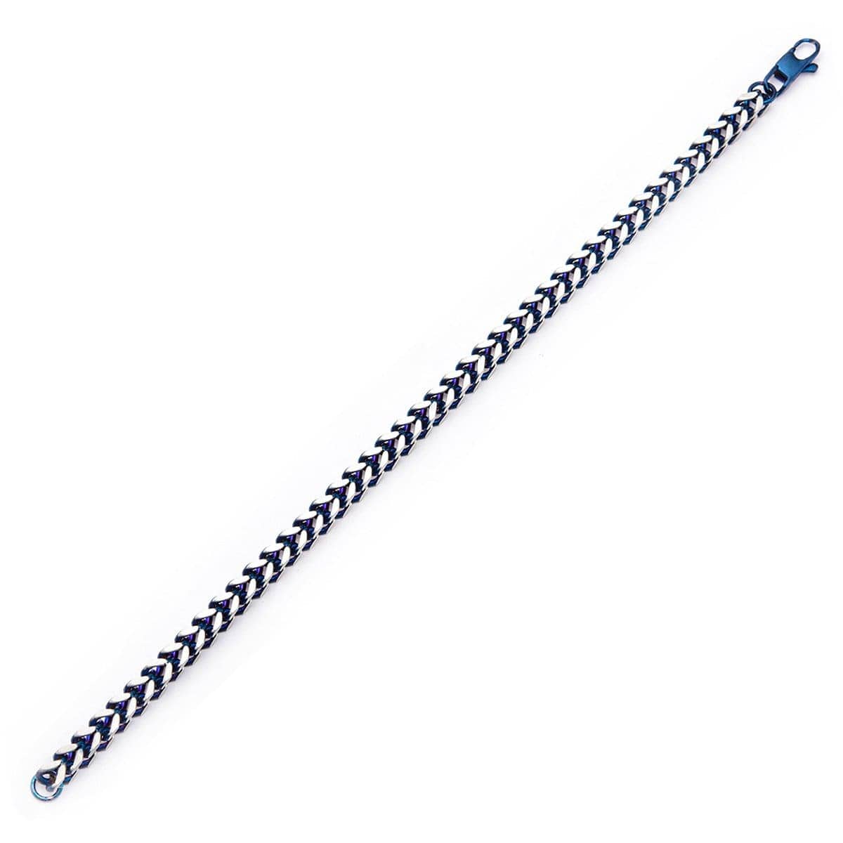 INOX JEWELRY Bracelets Blue and Silver Tone Stainless Steel Franco Chain Denim Fade Bracelet BR7624B