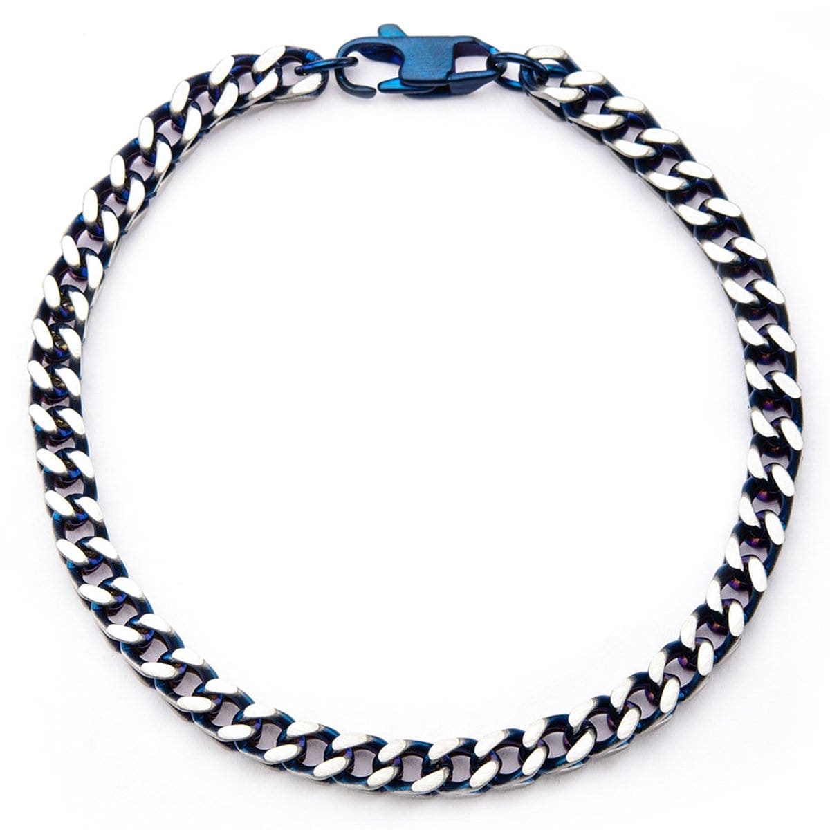INOX JEWELRY Bracelets Blue and Silver Tone Stainless Steel Franco Chain Denim Fade Bracelet BR7624B
