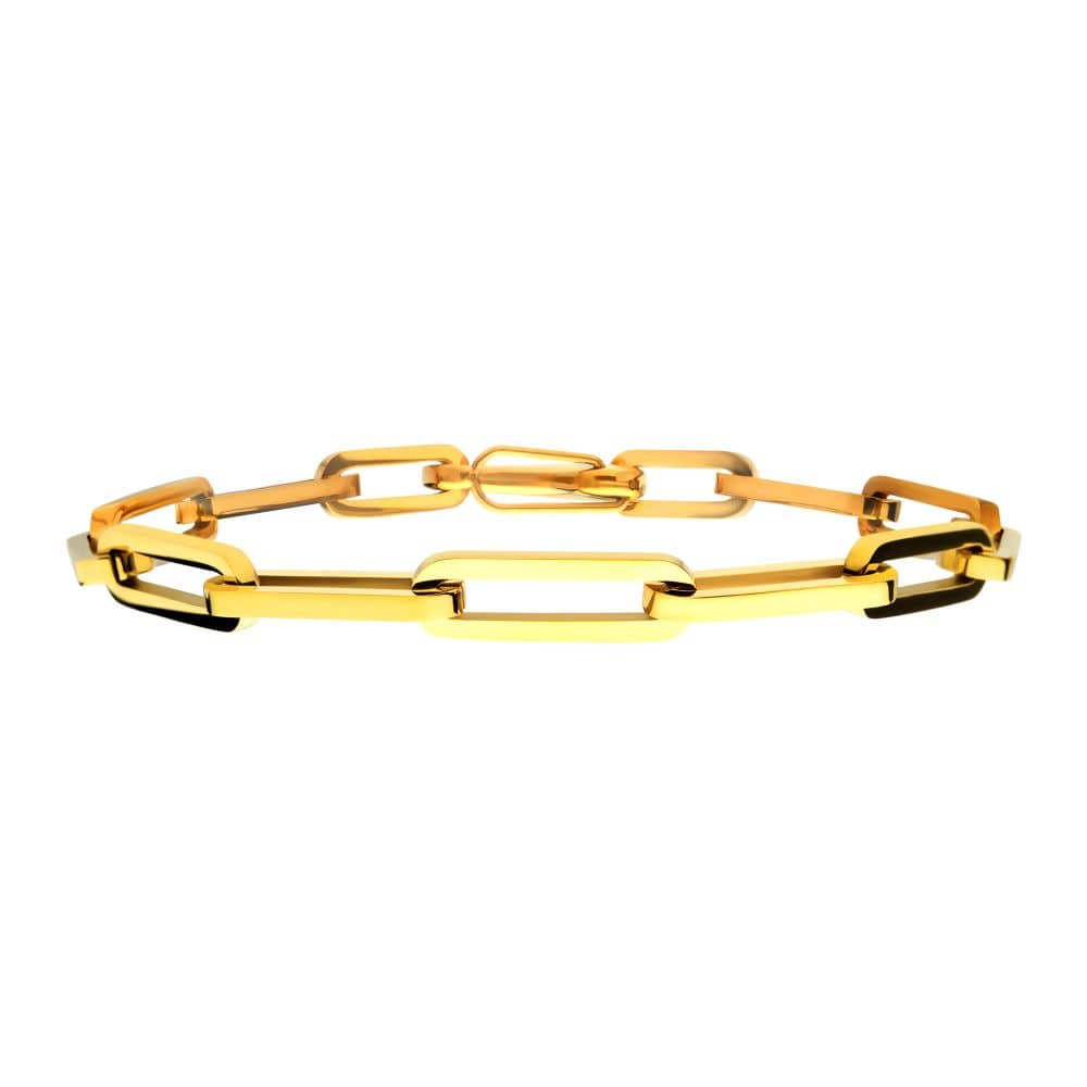 INOX JEWELRY Bracelets Gold IP Steel Paperclip Link Chain Bracelet