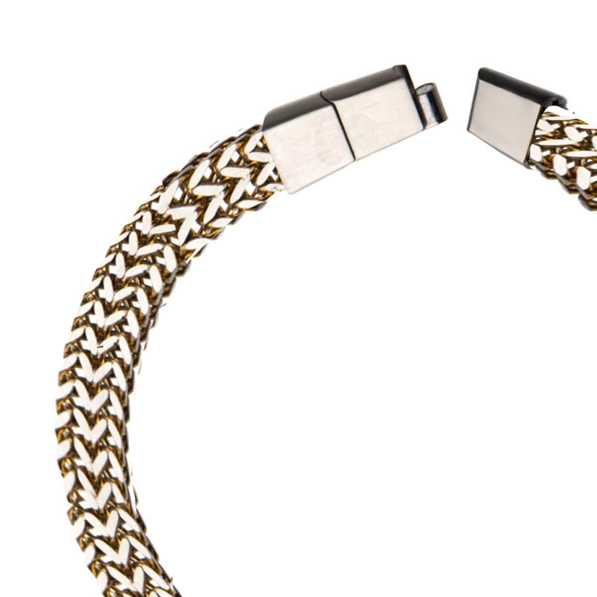 INOX JEWELRY Bracelets Gold Stainless Steel with Black Lava Stone ID Tag Double Franco Chain Bracelet BR30268GDLAVA