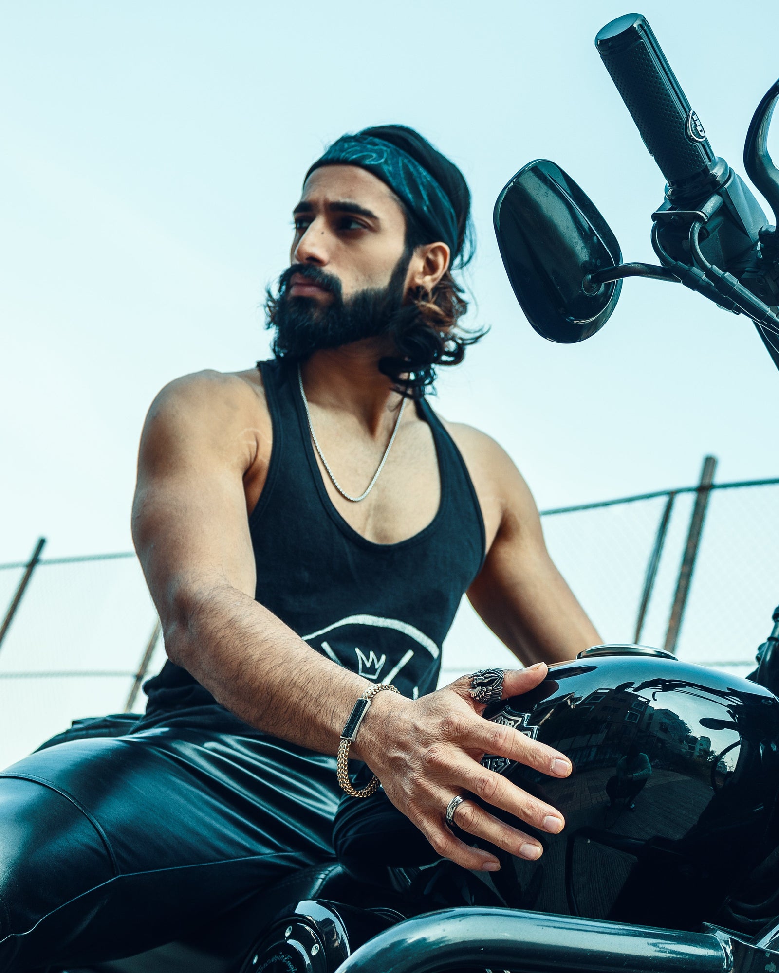 INOX JEWELRY Bracelets Gold Stainless Steel with Black Lava Stone ID Tag Double Franco Chain Bracelet BR30268GDLAVA