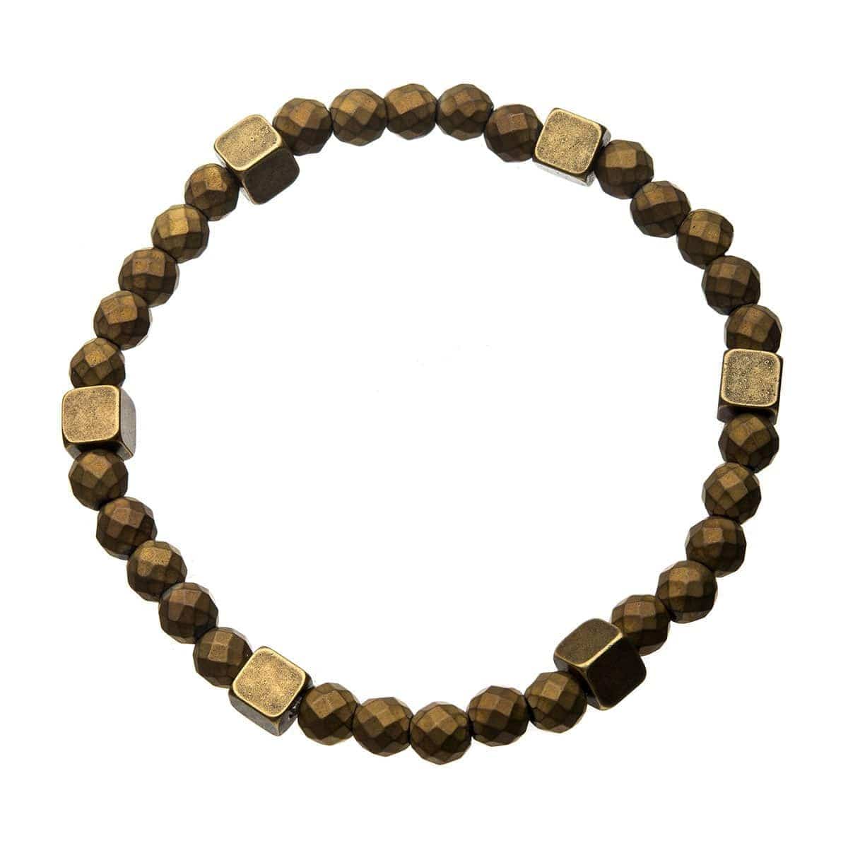 INOX JEWELRY Bracelets Golden Tone Antique Brass Block with Gold Hematite Bead Bracelet BR319GDHM