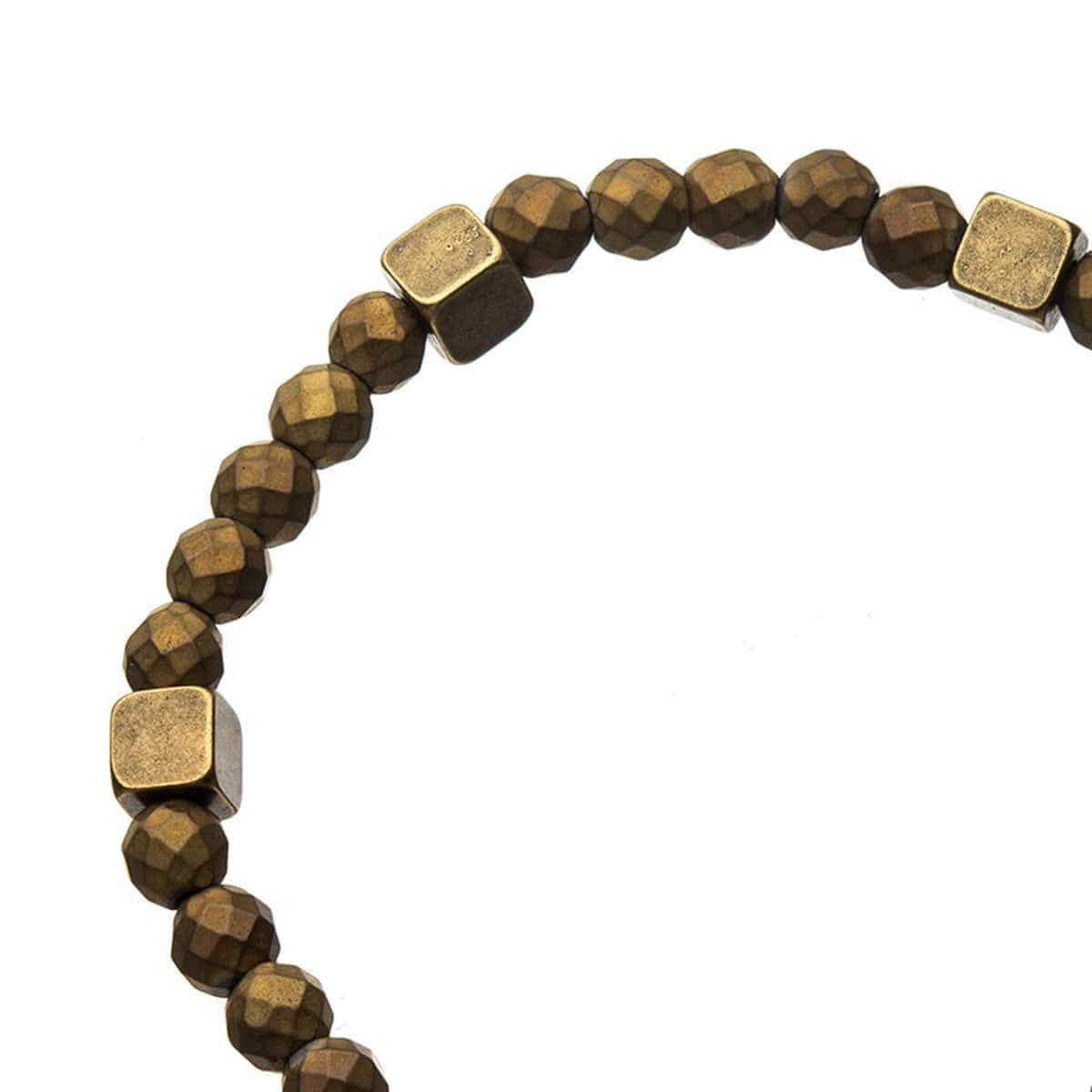 INOX JEWELRY Bracelets Golden Tone Antique Brass Block with Gold Hematite Bead Bracelet BR319GDHM