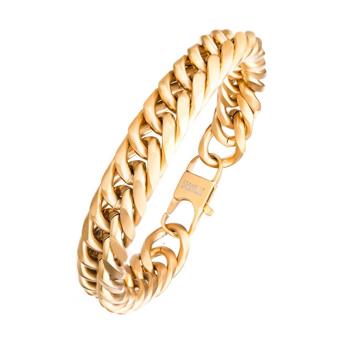 INOX JEWELRY Bracelets Golden Tone Stainless Steel Matte Finish New England Cuban Chain Bracelet BR470215MGD