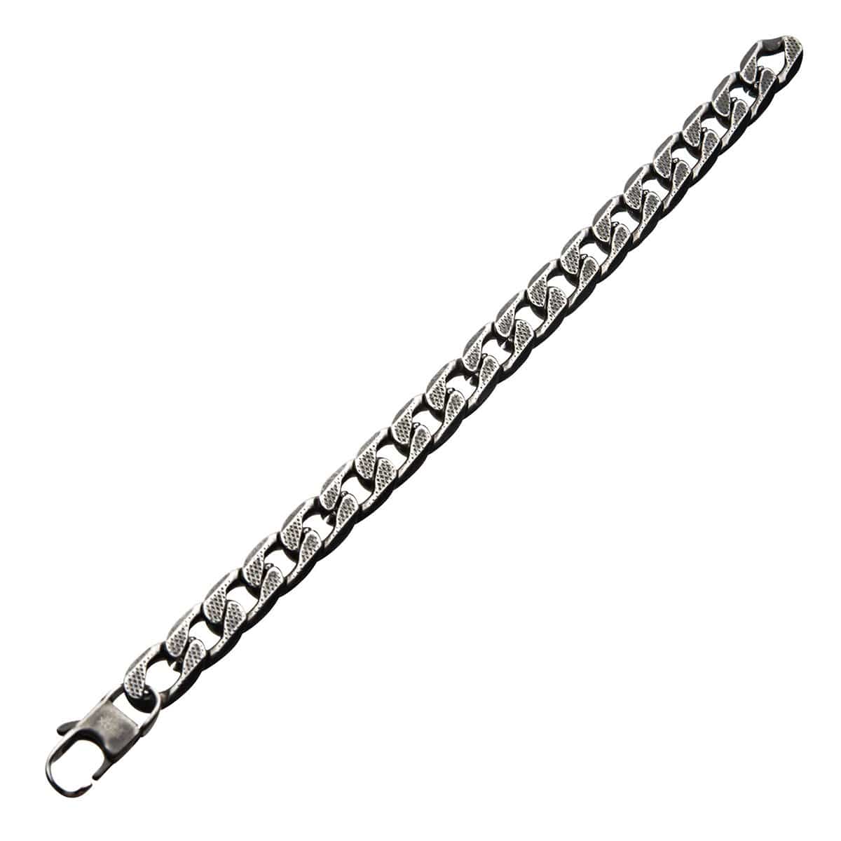 INOX JEWELRY Bracelets Gunmetal Silver Tone Stainless Steel 11mm Curb Chain Bracelet BRAT03411-85