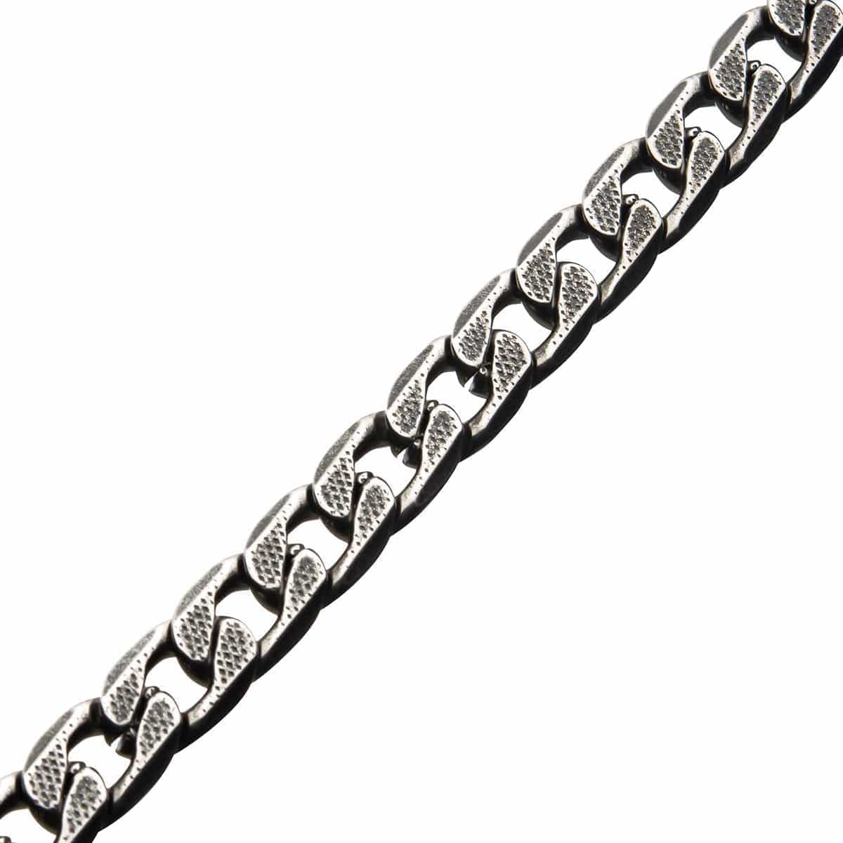 INOX JEWELRY Bracelets Gunmetal Silver Tone Stainless Steel 11mm Curb Chain Bracelet BRAT03411-85