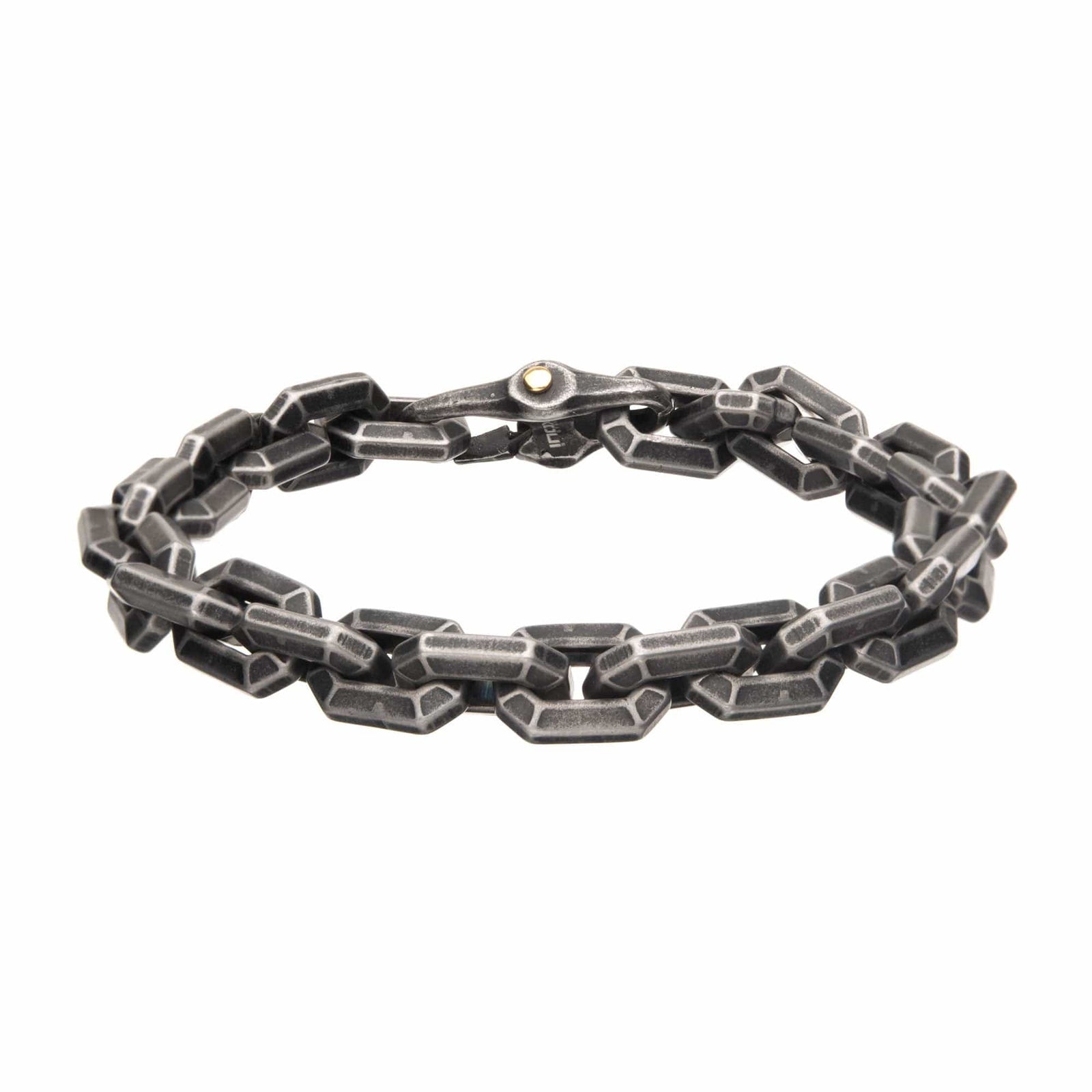 INOX JEWELRY Bracelets Gunmetal Silver Tone Stainless Steel Antique Finish Cortes Collection Squared Chain Link Bracelet BR181162