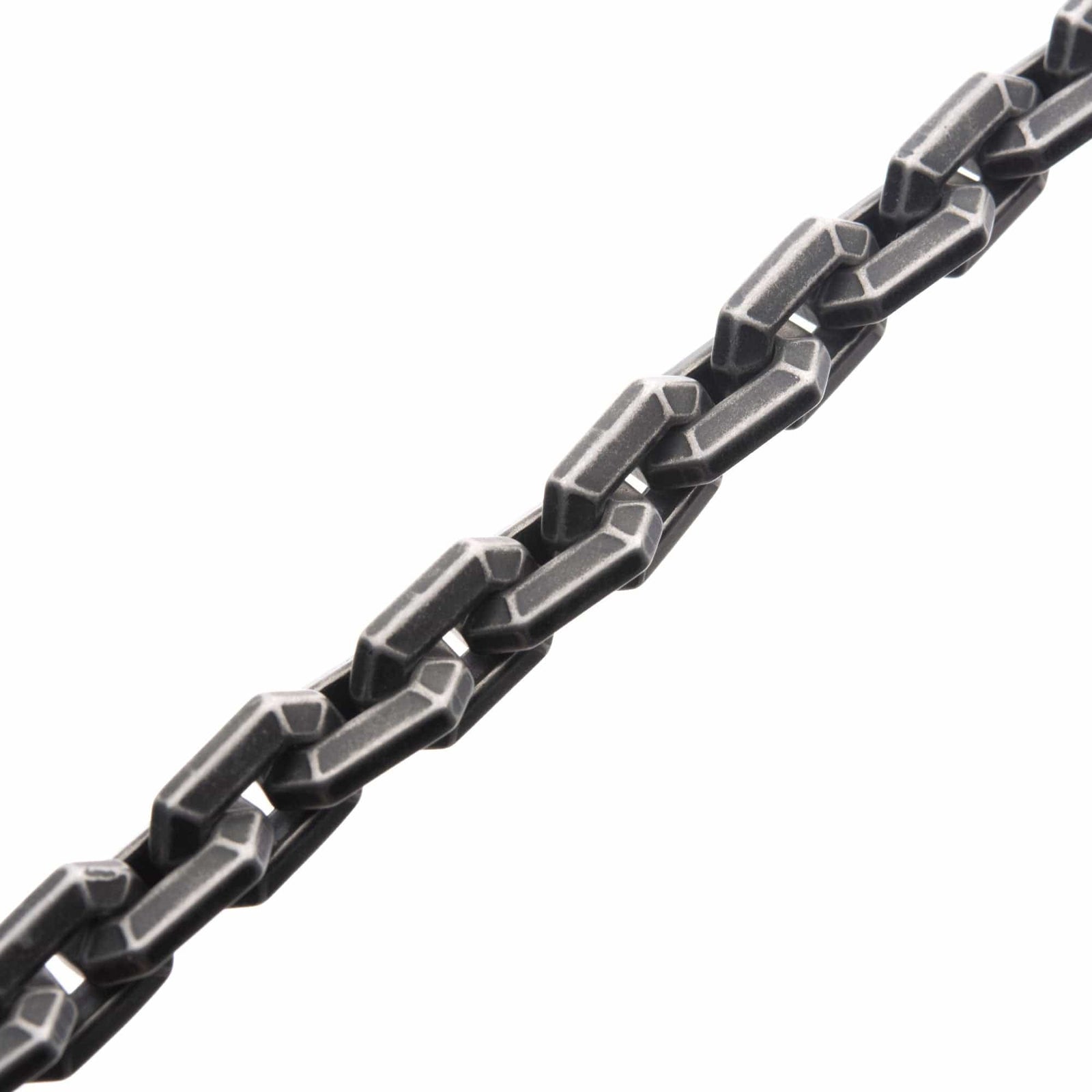 INOX JEWELRY Bracelets Gunmetal Silver Tone Stainless Steel Antique Finish Cortes Collection Squared Chain Link Bracelet BR181162