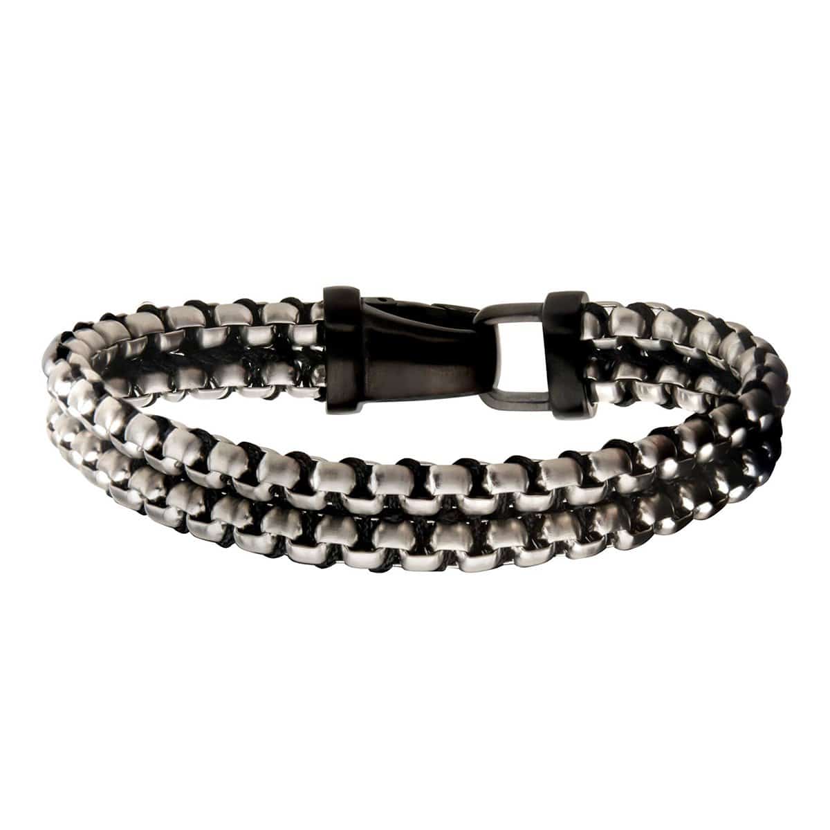 INOX JEWELRY Bracelets Gunmetal Silver Tone Stainless Steel Interlinked Box Chain Bracelet BR1471703S