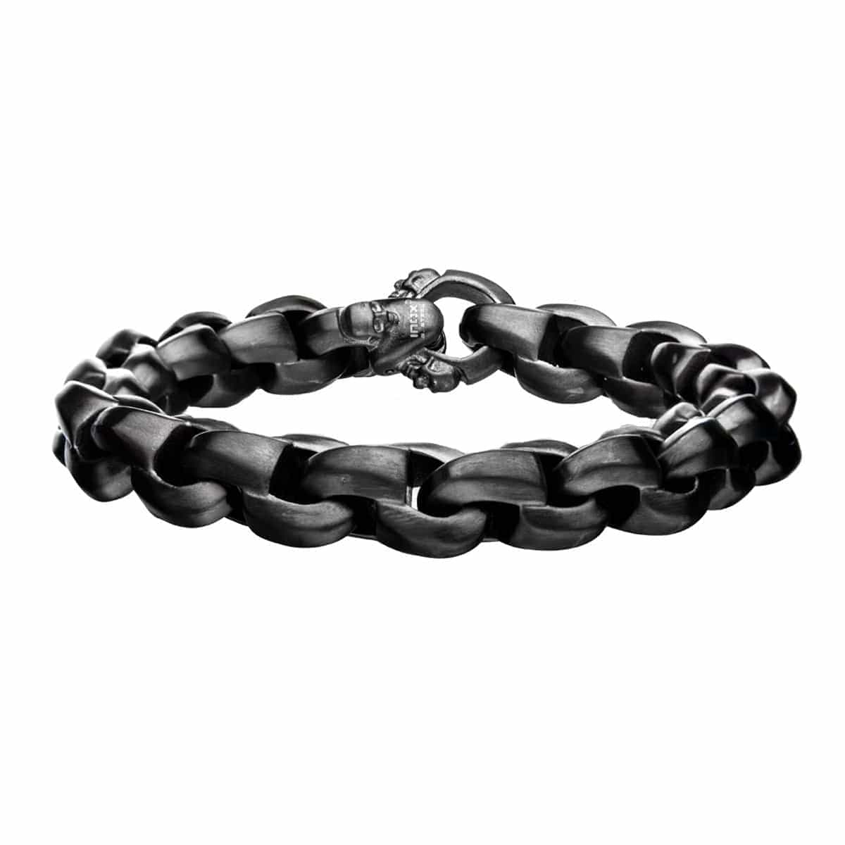 INOX JEWELRY Bracelets Gunmetal Silver Tone Stainless Steel Matte Finish Skull Clasp Detail Bracelet BRLT010MG