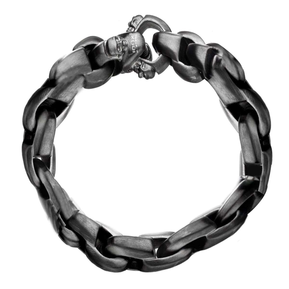 INOX JEWELRY Bracelets Gunmetal Silver Tone Stainless Steel Matte Finish Skull Clasp Detail Bracelet BRLT010MG